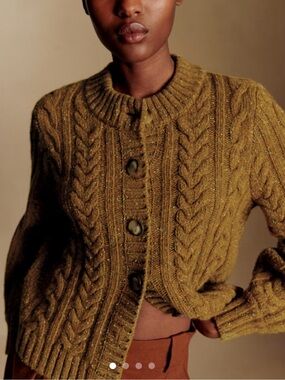 Sezane Andine Jumper in Bronze - SHRUNKEN sz XXS cable knit wool cardigan